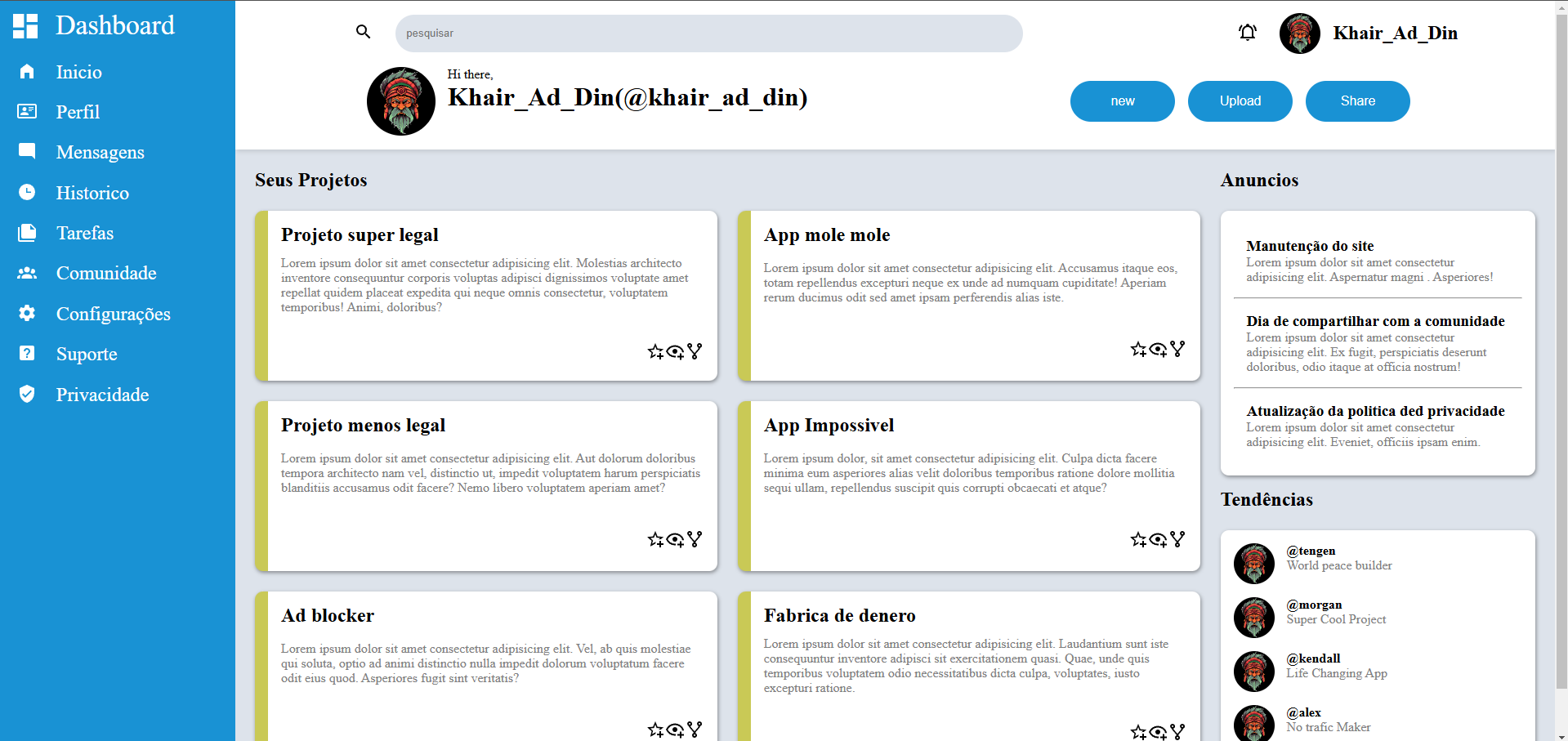 projeto admin dashboard